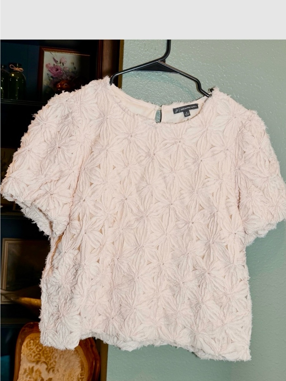 Adrianna Papell Blush Pink Textured Floral Short Sleeve Top